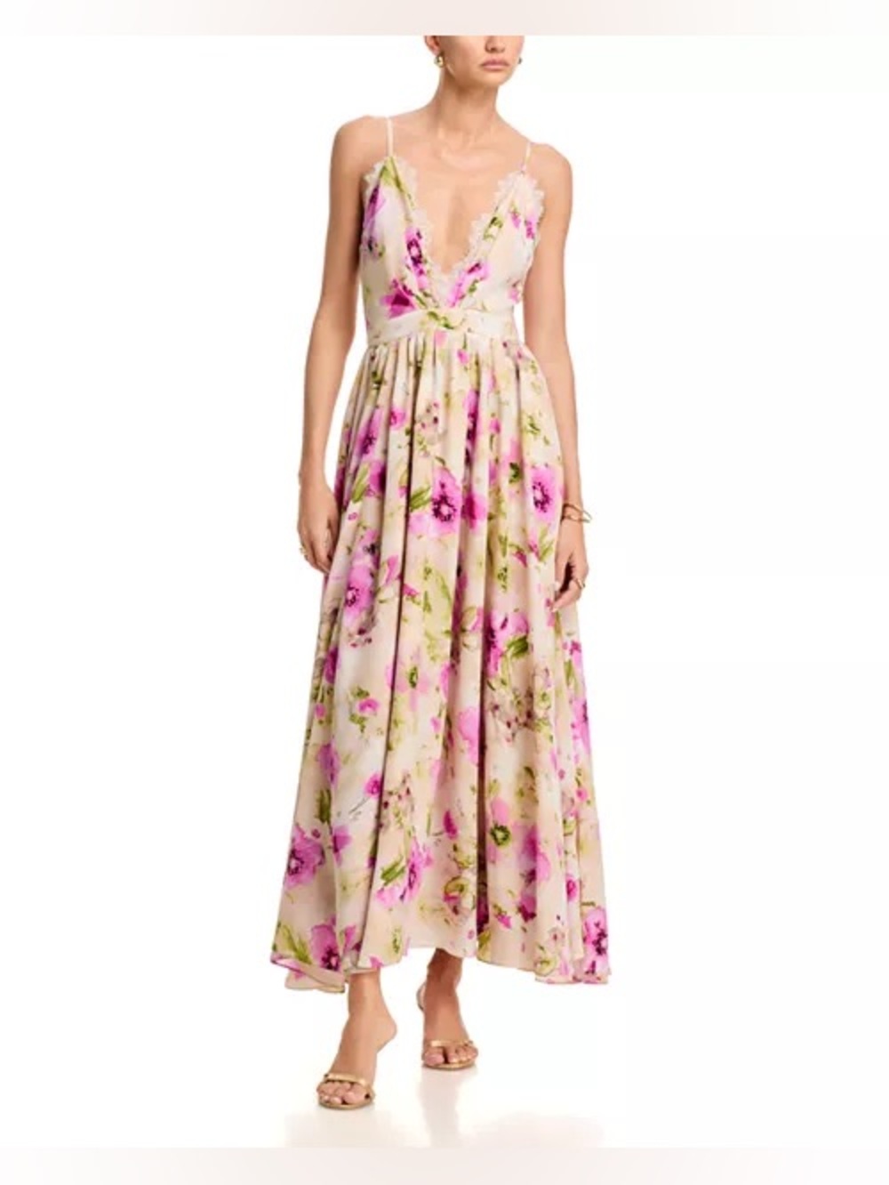AQUA Floral Lace Trim Maxi Dress